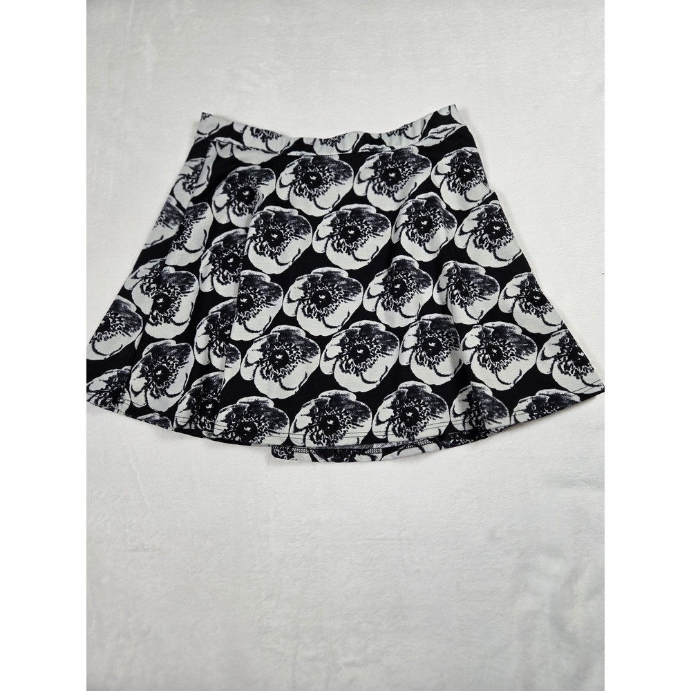 Wet Seal Black White Floral‎ Poppy Skater Mini Skirt Medium Stretch Indie Sleaze